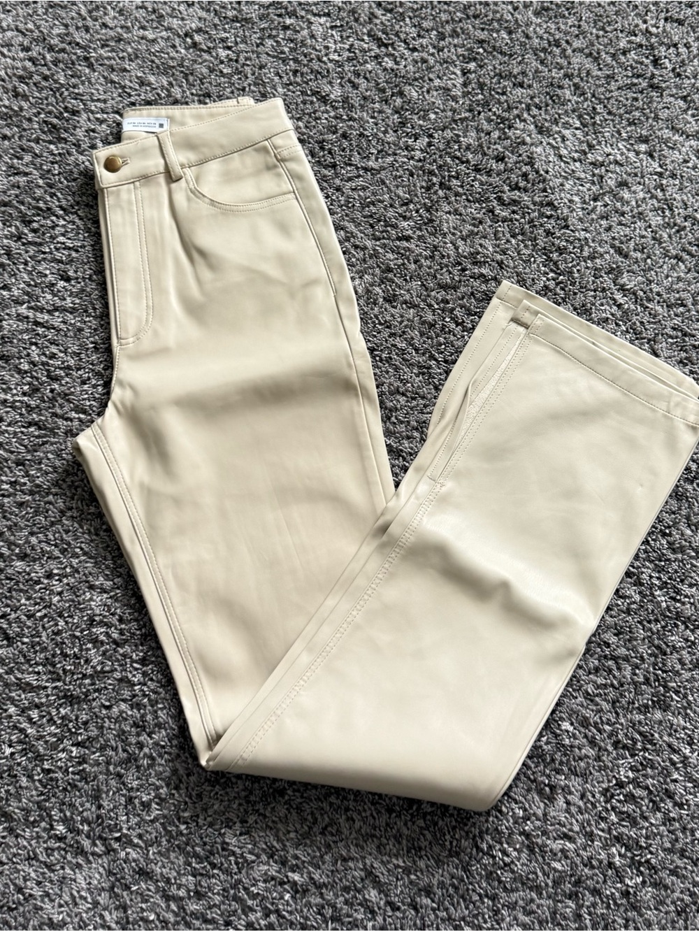Zara Cream Boot Cut Faux Leather Pants